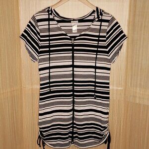 Dotti Black and White Striped Swim Coverup
